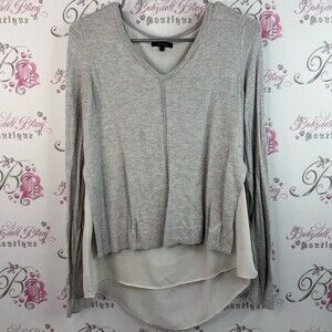 RW&CO. Long sleeve sweater dual tone shirt Light Gray Layered V-Neck Blouse